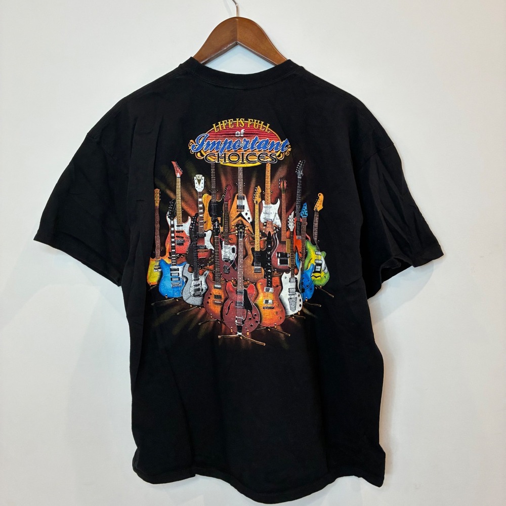 Jerzees Guitar Graphic T-Shirt XL Black Life is Full of Important Choices Tee